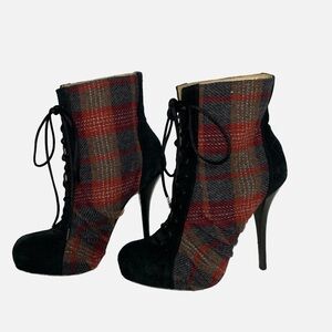 L.A.M.B.‎ By Gwen Stefani No Doubt Wool Plaid Suede Lace Up Booties Size 7